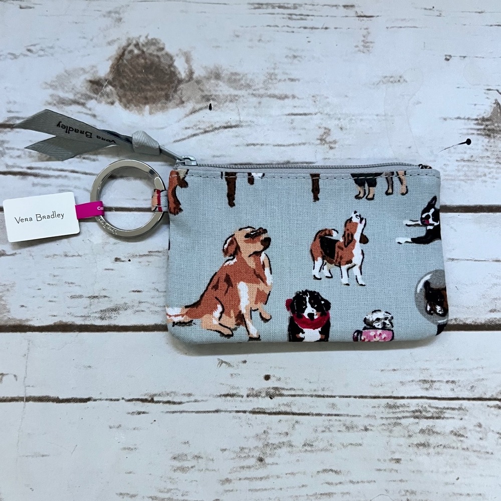 NEW Vera Bradley Zip ID Case Dog Show Blue Puppy Print Wallet NWT OS